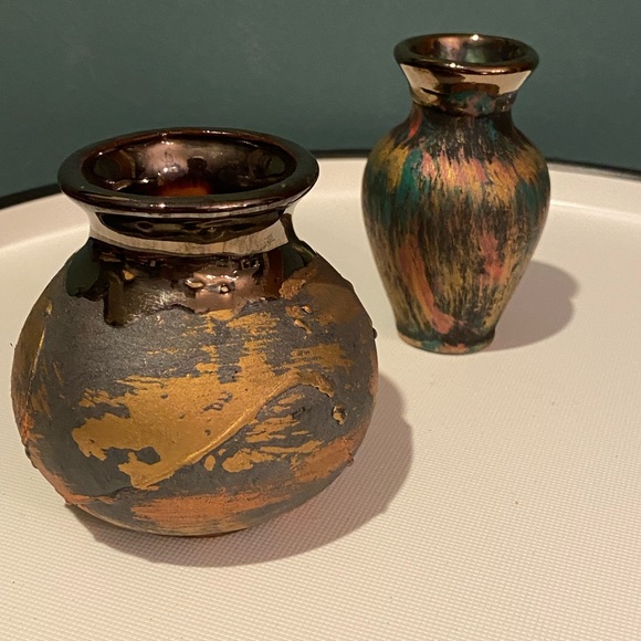 Pair of mini vases with gold iridescent finish - Picture 7 of 7